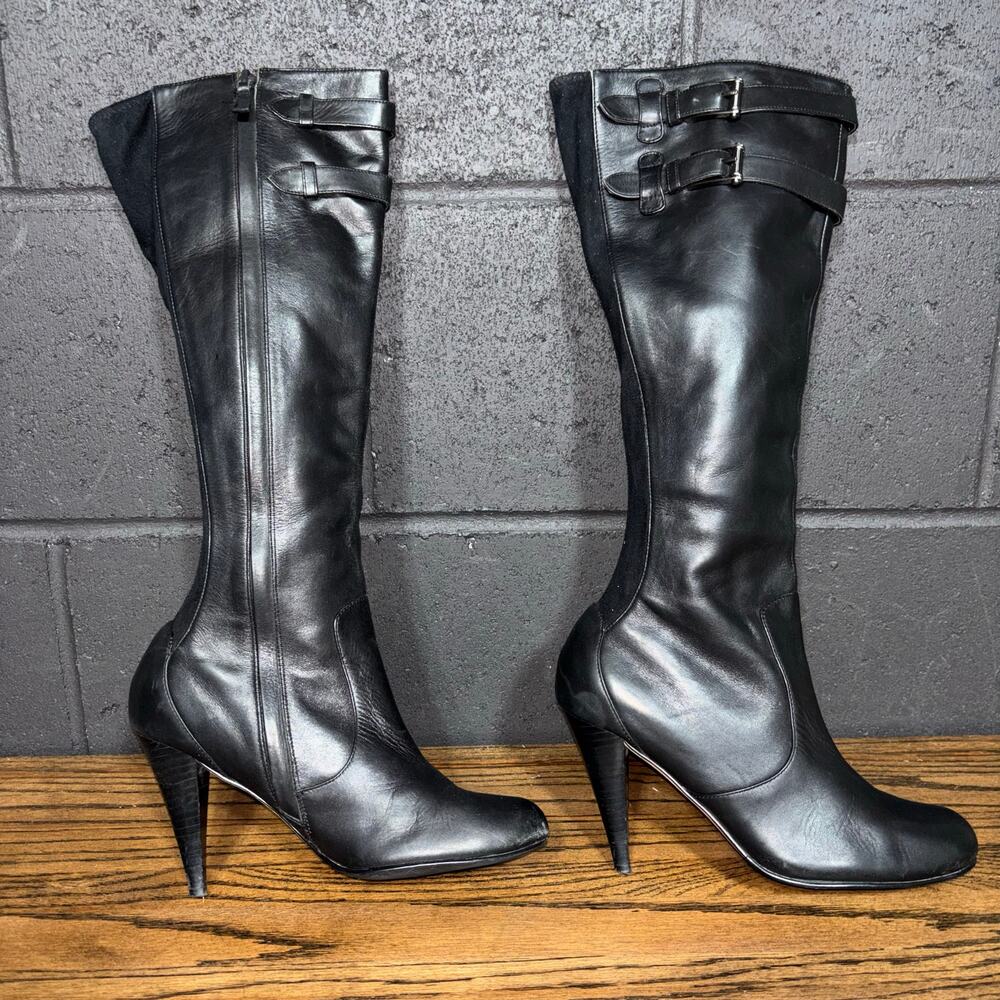 Cole Haan Nike Air Black Leather Tall Knee High Heeled Boots Women’s 7.5